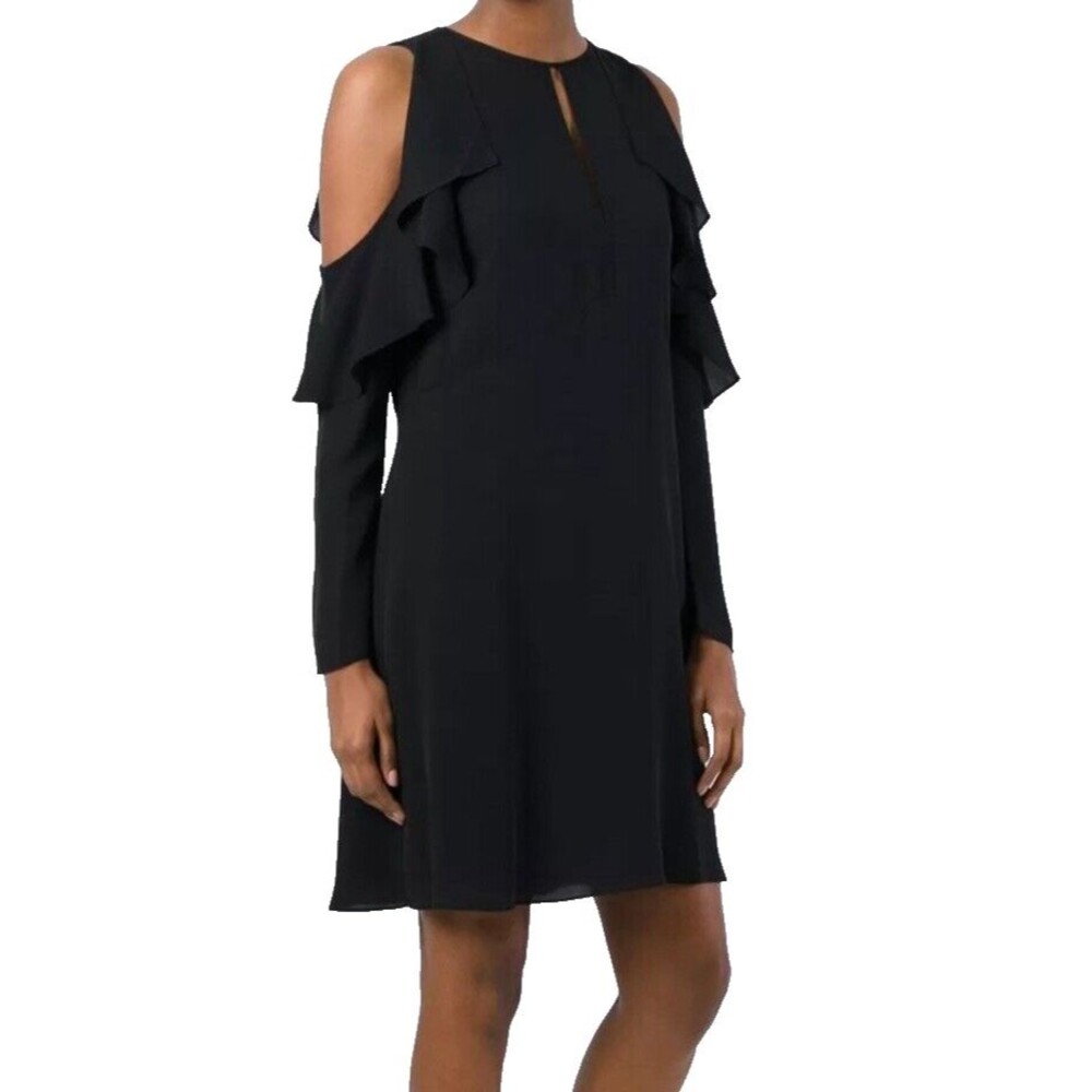 Theory Sophronia Cold-Shoulder Silk Georgette Holiday Party Dress Black Sz 6 NWT